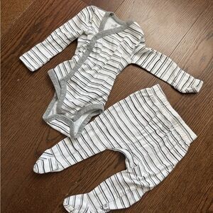 The Honest Company Gray & White Striped Baby One-Piece and Footed Pants Set